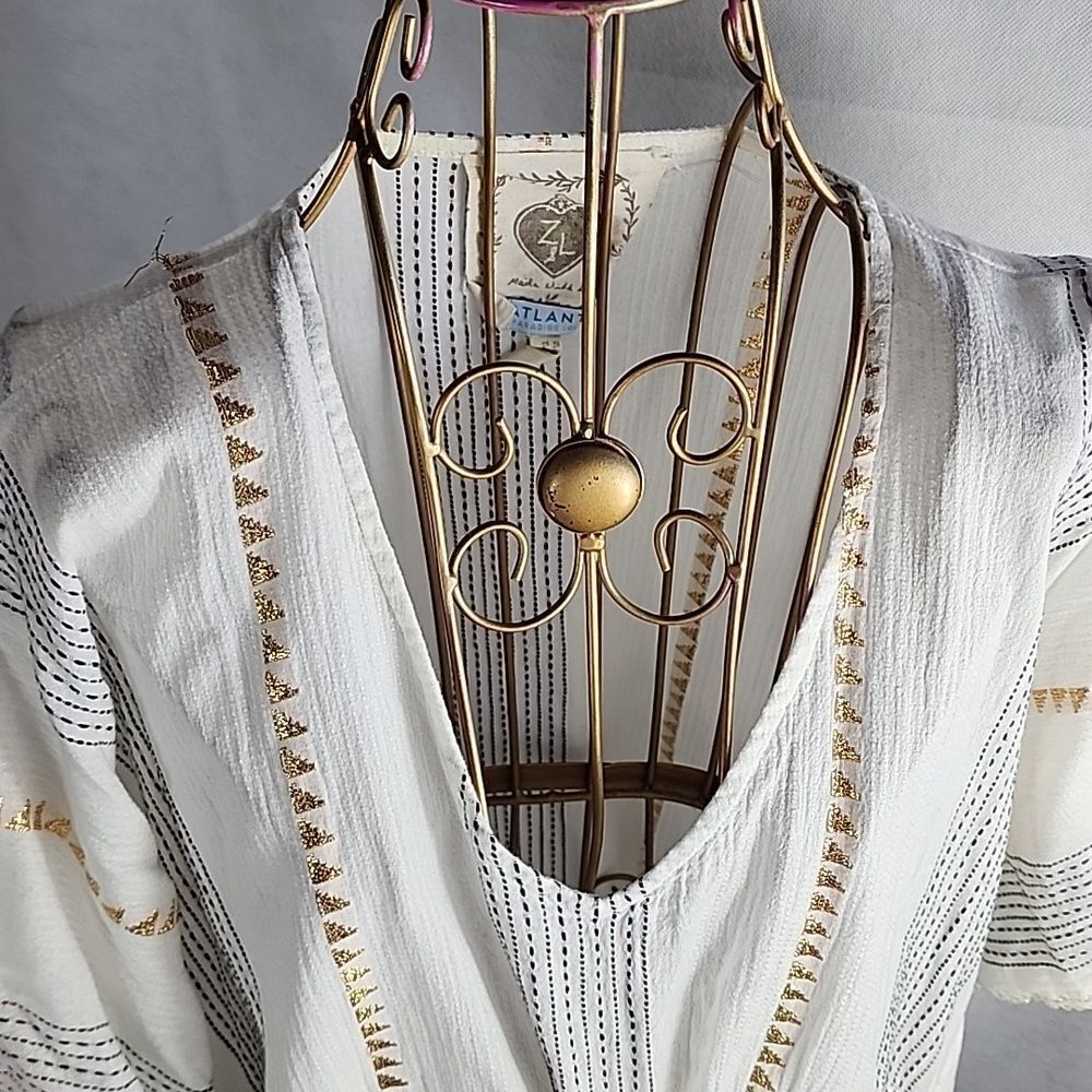 100% Cotton Swimsuit Cover~up with Metallic Thread Detail & Drawstring